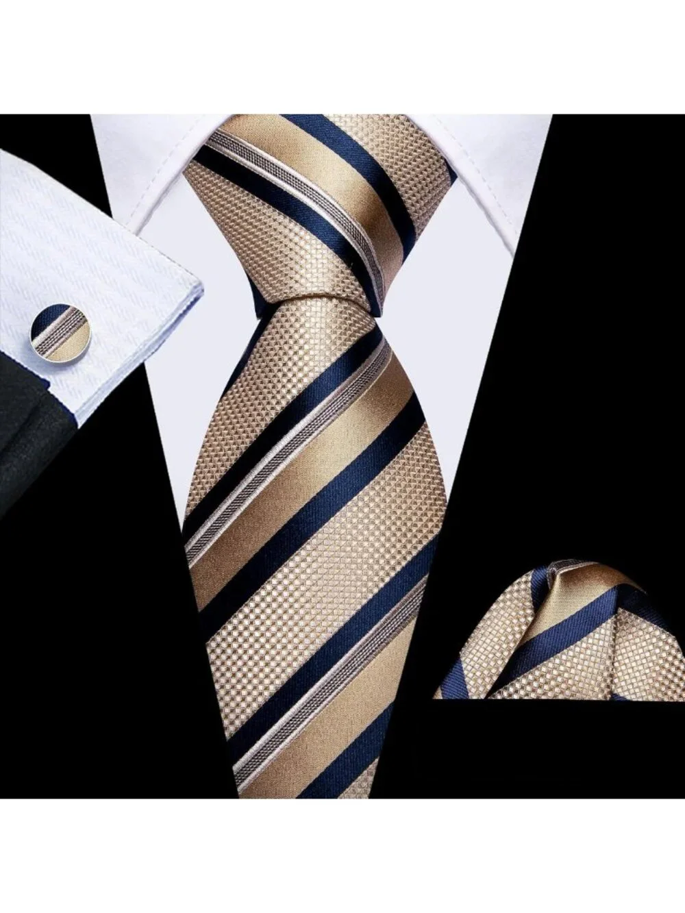 Stylish Men's Tie Set - Plaid & Stripe Neckties, Pocket Square & Cufflinks